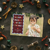 Red Happy Merry Wavy Christmas Photo Card Einladung