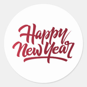 Red Happy New Year Holiday Runder Aufkleber