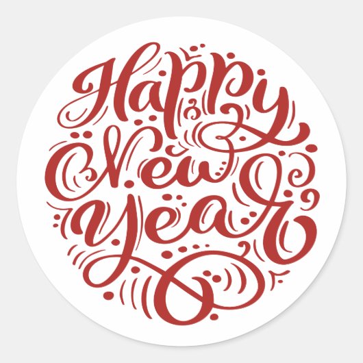 Red Happy New Year Modern Calligraphy Runder Aufkleber (Vorderseite)