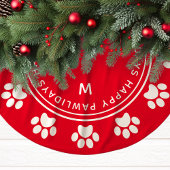 Red Happy Pawlidays Paw Print Pet Weihnachten Polyester Weihnachtsbaumdecke