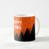 Red Happy Xmas Tasse mit Wald, Bäumen und Schnee (VorderseiteRechts)