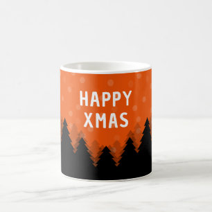 Red Happy Xmas Tasse mit Wald, Bäumen und Schnee