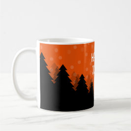 Red Happy Xmas Tasse mit Wald, Bäumen und Schnee