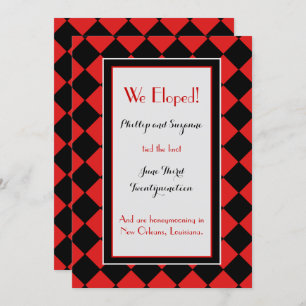 Red Harlequin Pattern Elopement Ankündigung