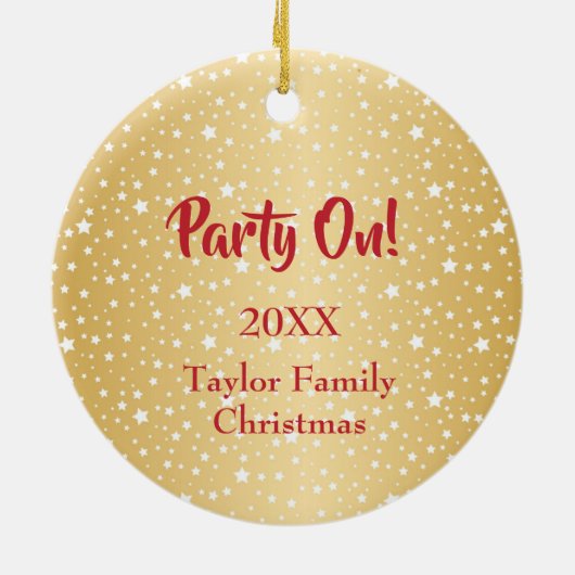 Red Hat Juggling Gold Star Hintergrund Keramik Ornament (Hinten)