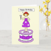 Red Hat Lady Happy Birthday Cartoon Lady Karte (Gelbe Blume)