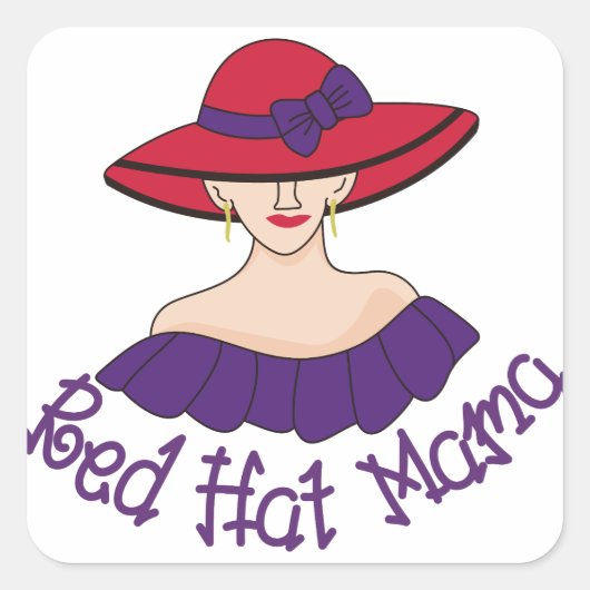 Red Hat Mama Quadratischer Aufkleber (Vorderseite)