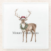 Red Hat Reindeer Christmas Glasuntersetzer (Vorderseite)