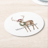 Red Hat Reindeer Christmas Runder Pappuntersetzer (Angewinkelt)