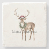 Red Hat Reindeer Christmas Steinuntersetzer (Vorderseite)