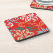 Red Hawaiian Japanisch Kimono Design Floral Getränkeuntersetzer (Linke Seite)