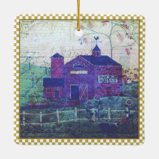 Red Hay Barn Ephemera Keramikornament (Rückseite)