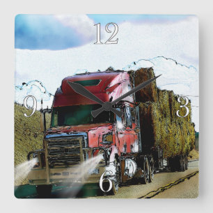 Red Hay Delivery Truck - LKW und Highway Art Quadratische Wanduhr