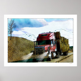 Red Hay Füttre Truck Highway Driving Illustration Poster