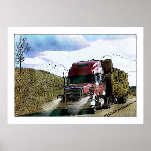Red Hay Füttre Truck Highway Driving Illustration Poster (Vorne)