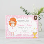 Red Head Girl First Kommune Damask Einladung (Stehend Vorderseite)