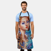 Red Head Goddess Blue Ocean Waves Fantasy Art Schürze (Getragen)