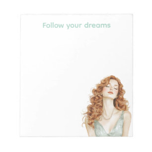 Red Head Lady Mint Dress Notizblock