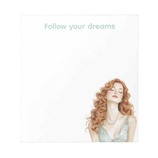 Red Head Lady Mint Dress Notizblock (Vorderseite)