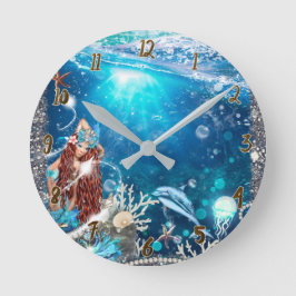 Red Head Mermaid unter der Meeresfantasy Custom Runde Wanduhr