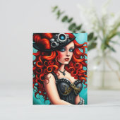 Red Head Steampunk Woman Postkarte (Stehend Vorderseite)