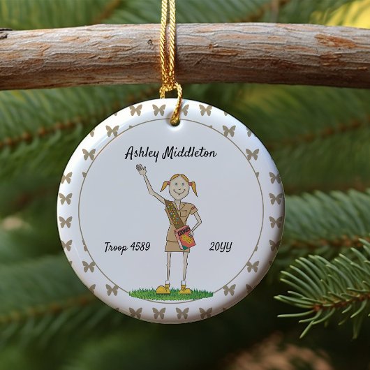 Red Headed Brownie Girl Scouting Brown Schmetterli Keramik Ornament