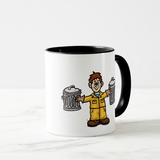 Red Headed Garbage Man hält 2 Dosen Tasse (VorderseiteRechts)