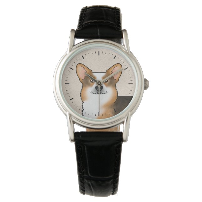Red Headed Tri Pembroke Welsh Corgi Dog Portrait Armbanduhr (Vorderseite)