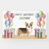 Red Headed Tri Pembroke Welsh Corgi Happy Birthday Banner (Horizontal)