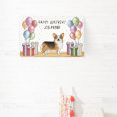 Red Headed Tri Pembroke Welsh Corgi Happy Birthday Banner (InSitu)