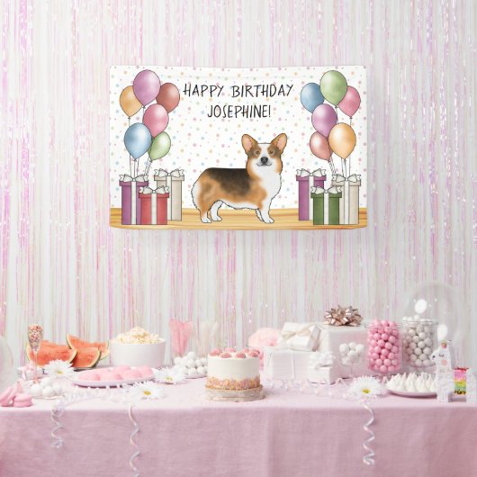 Red Headed Tri Pembroke Welsh Corgi Happy Birthday Banner (Party)