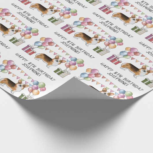 Red Headed Tri Pembroke Welsh Corgi Happy Birthday Geschenkpapier (Ecke)