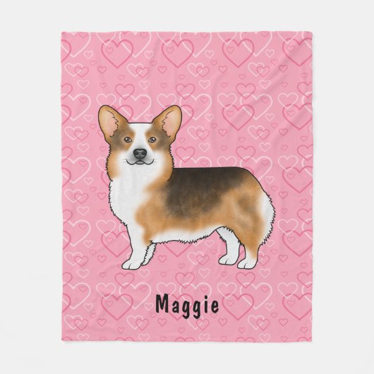 Red Headed Tri Pembroke Welsh Corgi Herz & Name Fleecedecke (Vorderseite)