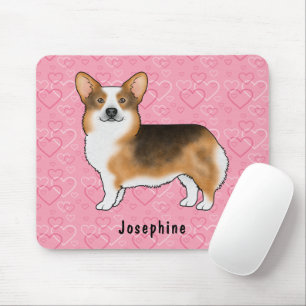 Red Headed Tri Pembroke Welsh Corgi Herz & Name Mousepad