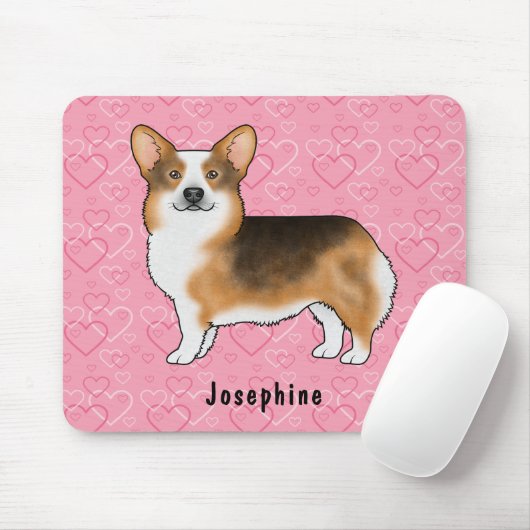 Red Headed Tri Pembroke Welsh Corgi Herz & Name Mousepad (Mit Mouse)