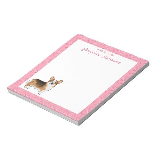 Red Headed Tri Pembroke Welsh Corgi Herz & Text Notizblock (Rotiert)