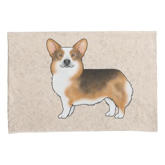 Red Headed Tri Pembroke Welsh Corgi Hunde Beige Kissenbezug (Vorderseite-Rechts)