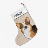 Red Headed Tri Pembroke Welsh Corgi Kopf und Name Kleiner Weihnachtsstrumpf (Rückseite (Hängend))