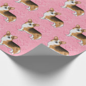 Red Headed Tri Pembroke Welsh Corgi Liebe Pink Geschenkpapier (Ecke)