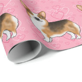 Red Headed Tri Pembroke Welsh Corgi Liebe Pink Geschenkpapier (Rolleneckpunkt)
