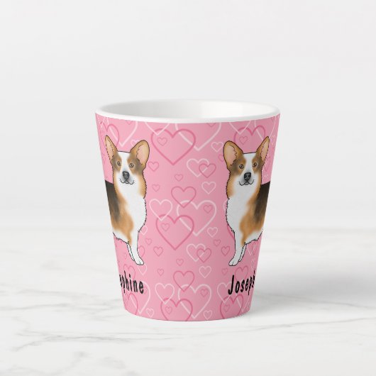 Red Headed Tri Pembroke Welsh Corgi Pink Herz Milchtasse (Vorderseite)