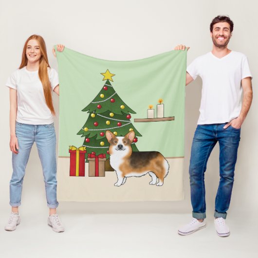 Red Headed Tri Pembroke Welsh Corgi Weihnachtsbaum Fleecedecke (Beispiel)