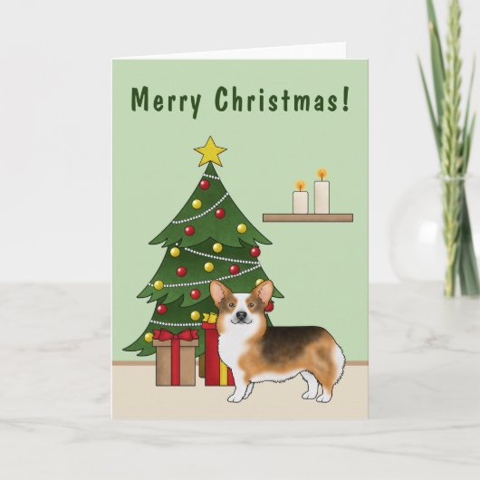 Red Headed Tri Pembroke Welsh Corgi Weihnachtsbaum Karte (Vorderseite)