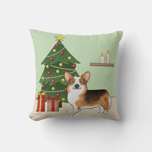 Red Headed Tri Pembroke Welsh Corgi Weihnachtsbaum Kissen (Vorderseite)