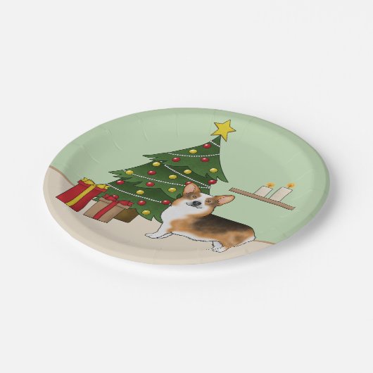 Red Headed Tri Pembroke Welsh Corgi Weihnachtsbaum Pappteller (Schrägansicht)