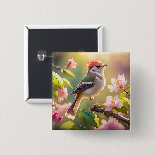 Red Header Buff Chested Warbler Fantasy Bird Button (Vorne & Hinten)