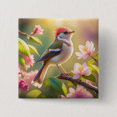 Red Header Buff Chested Warbler Fantasy Bird Button (Vorderseite)