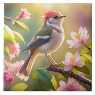 Red Header Buff Chested Warbler Fantasy Bird Fliese