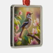 Red Header Buff Chested Warbler Fantasy Bird Ornament Aus Metall (Rechts)