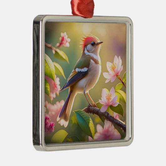 Red Header Buff Chested Warbler Fantasy Bird Ornament Aus Metall (Rechts)